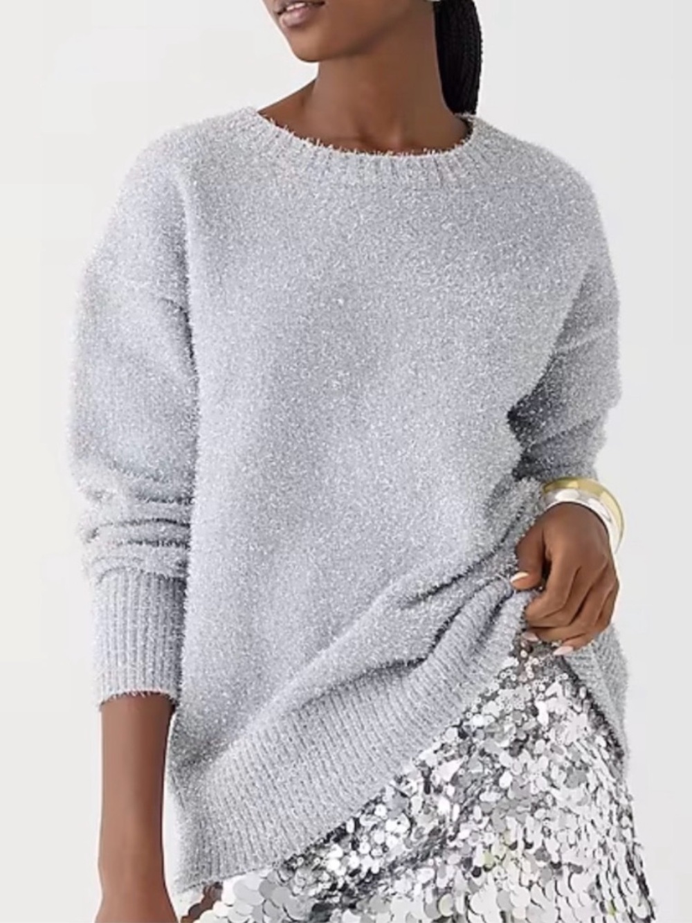 J.Crew Relaxed Crewneck Sweater in Metallic Brushed Yarn Holiday winter party S